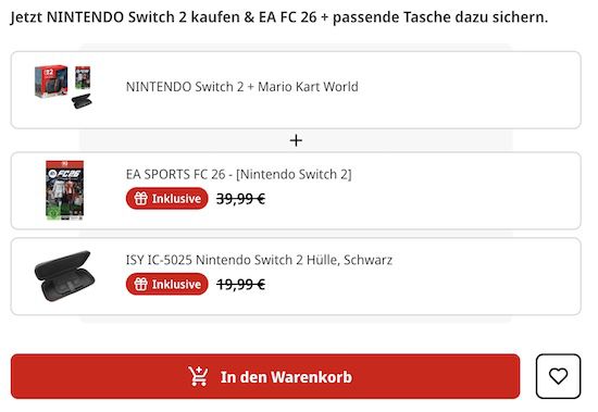 🎮 Nintendo Switch 2 inkl. Mario Kart World + EA FC 26 + Tasche für 489€ (statt 548€)