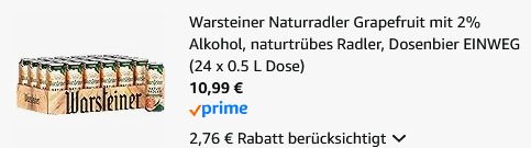 🍺 24x Warsteiner Naturradler Grapefruit mit 2% Alk. für 10,99€ (statt 19€)