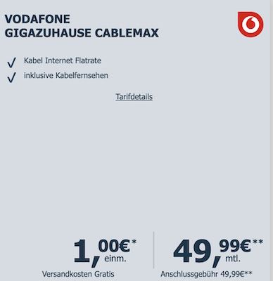 🌏 Vodafone GigaZuhause CableMax 1.000 für 49,99€ mtl. + 💰 260€ Bonus + Fritzbox 🌏 Vodafone GigaZuhause CableMax 1.000 für 49,99€ mtl. + 💰 260€ Bonus + Fritzbox