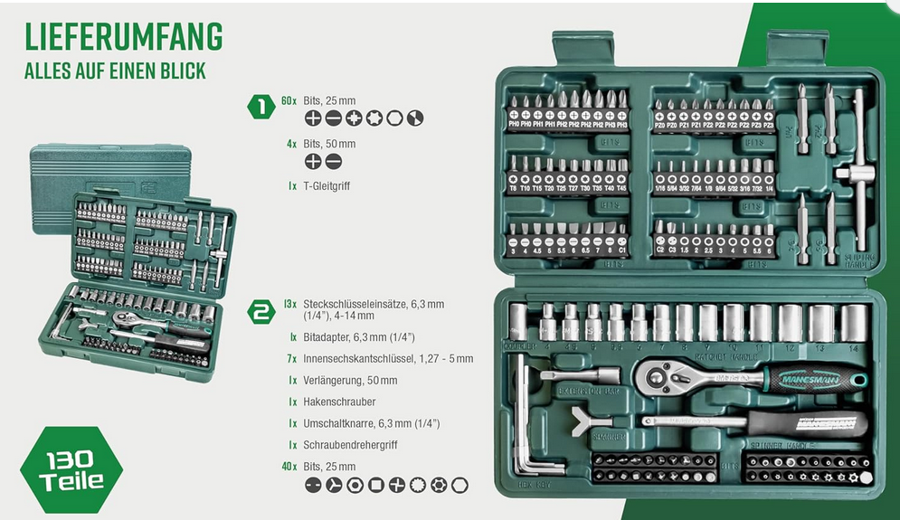 🛠️ Brüder Mannesmann M29166 Steckschlüssel & Bitsatz für 17,05€ (statt 20€)