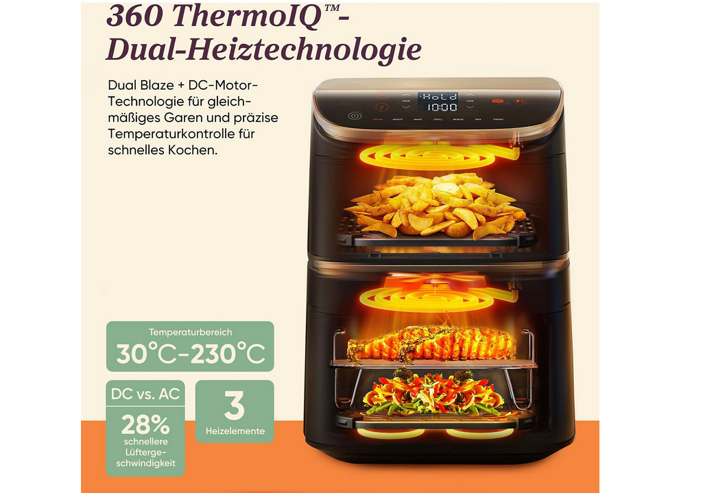🍟 COSORI DDER Turbo Tower Pro 10,8L   Doppelkammer übereinander für 249€ (statt 344€)