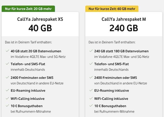 📱 Vodafone CallYa Jahrestarif mit 240GB 5G für 99,99€ + 10€ Bonus 📱 Vodafone CallYa Jahrestarif mit 240GB 5G für 99,99€ + 10€ Bonus