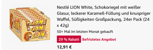 🦁 24x Nestlé Lion White Knusper Riegel mit weißer Glasur ab 12,91€ (statt 19€)