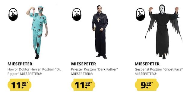 💀🎃 Miesepeter Halloween-Kostüme ab 8,56€ - dank 11% Gutschein! 💀🎃 Miesepeter Halloween Kostüme ab 8,56€ dank 11% Gutschein!