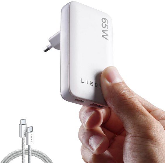 ⚡ LISEN 65W GaN USB C flaches Netzteil + Kabel für 17€ (statt 30€)