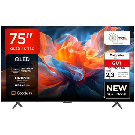 📺 TCL 75T8C 75″ QLED 4K HDR UHD Fernseher mit 144Hz für 669€ (statt 754€)