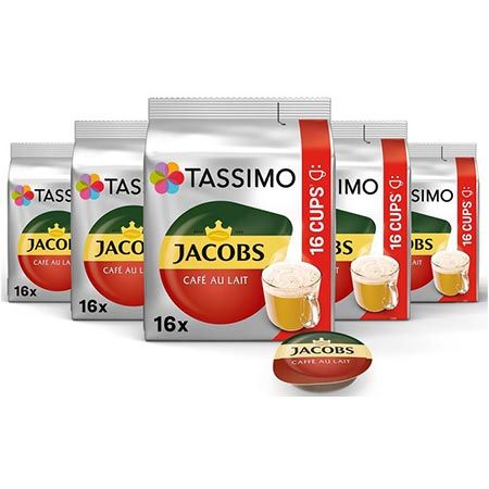 ☕ 5 x 16er Pack Tassimo Jacobs Café au Lait Kapseln ab 26,59€ (statt 36€)