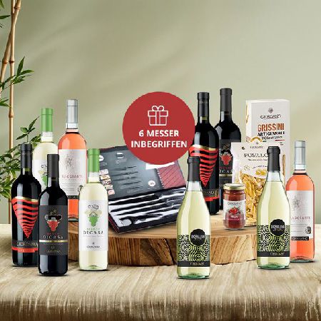🍷 10 Flaschen Wein + 3 Delikatessen + 5-tlg. Messerset & Sparschäler für 39,99€