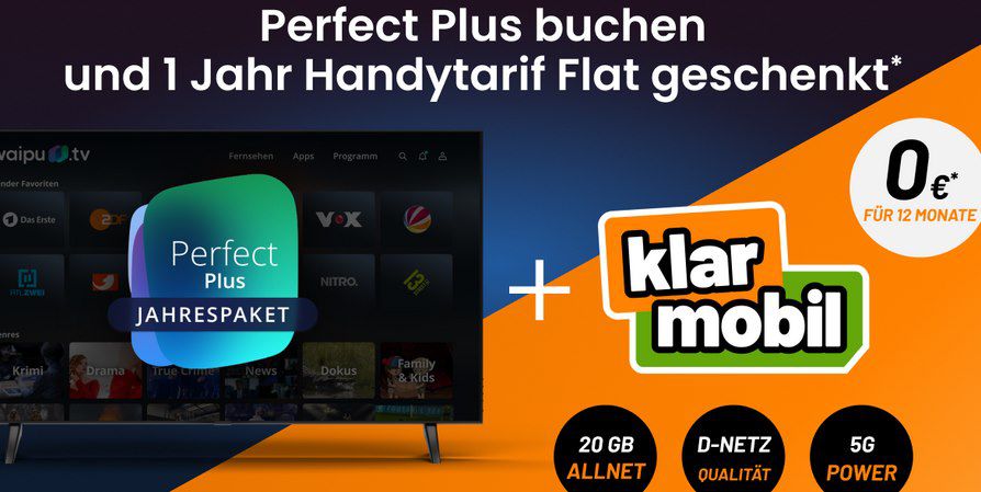 🤩 GRATIS 20GB 5G Vodafone Allnet durch 📺 waipu Perfect Plus für 12,99€ mtl