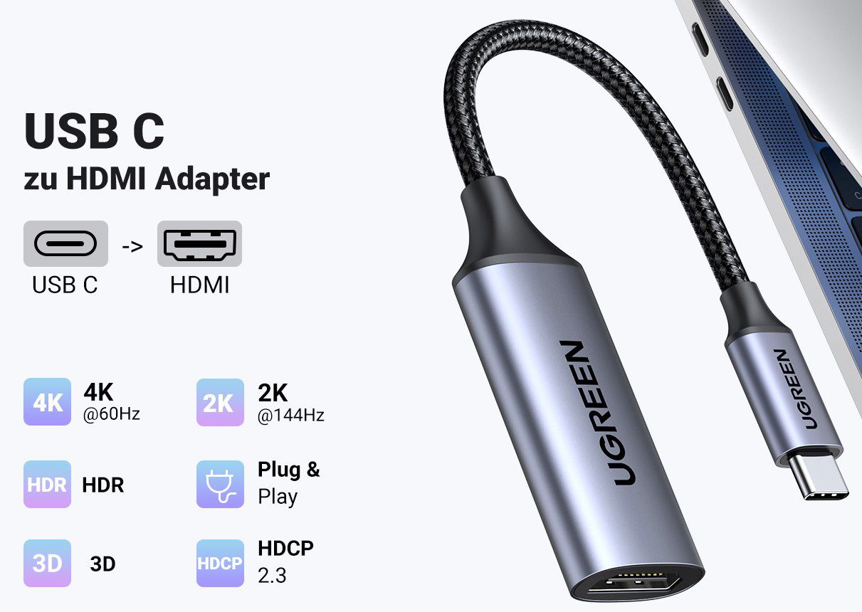 đŽ UGREEN USB C auf HDMI Adapter (4K@60Hz, 2K@144Hz, 1080P@240Hz) fĂŒr 12,79⏠(statt 16âŹ) đŽ UGREEN USB C auf HDMI Adapter (4K@60Hz, 2K@144Hz, 1080P@240Hz) fĂŒr 12,79⏠(statt 16âŹ)