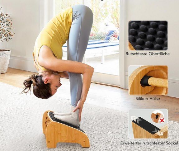 🦶 HUANUO ergonomische Bambusfußstütze mit 4 Höhen & verstellbaren Winkeln für 25,29€ (statt 50€)