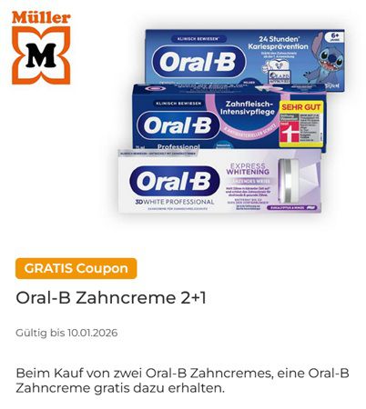 Couponplatz: 2x Oral B Zahncreme kaufen und 1x Oral B Zahncreme gratis dazu