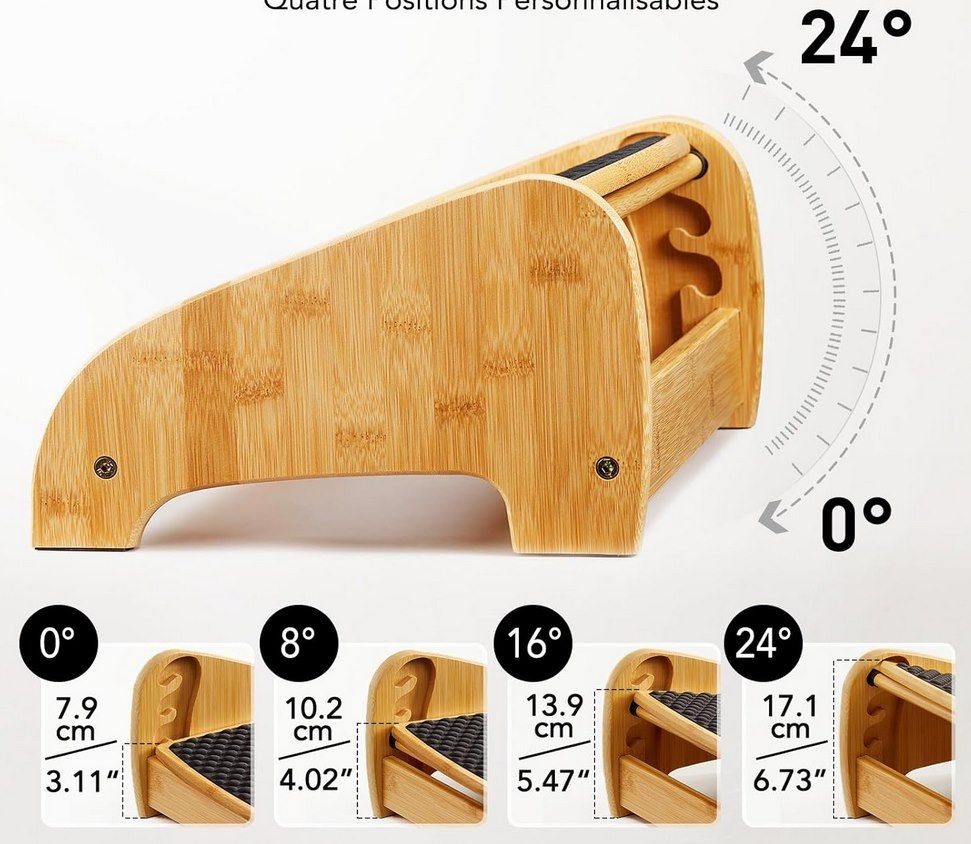 🦶 HUANUO ergonomische Bambusfußstütze mit 4 Höhen & verstellbaren Winkeln für 25,29€ (statt 50€)