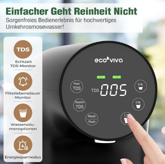 🚰 Ecoviva WP RO 200G Osmoseanlage mit 5 Fach Filter für 220,99€ (statt 270€)
