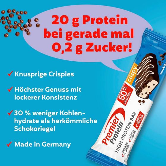 🍫 16er Pack Premier High Protein Crispy Cookie Bar ab 12,89€ (statt 21€)