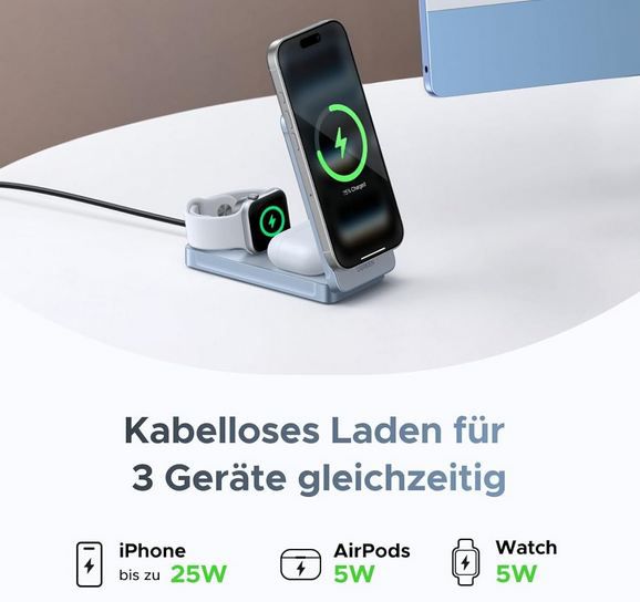 🔋 Ugreen MagFlow 3 in 1 Wireless Charger, 25W für 89,99€ (statt 140€)