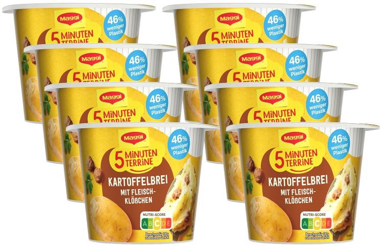 🥔 8er Pack MAGGI 5 Minuten Terrine Kartoffelbrei mit Fleischklößchen ab 7,52€ (statt 12€)