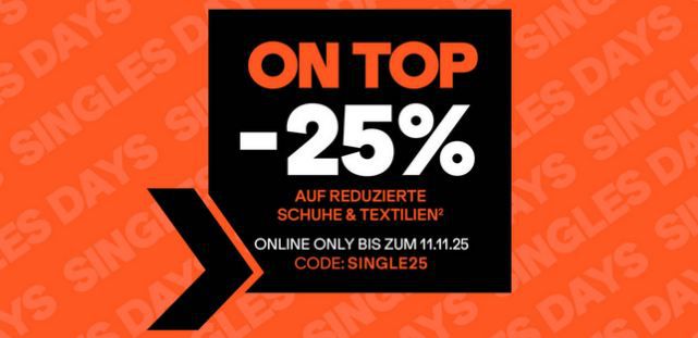 👟 SportScheck Singles Days mit 25% Extra-Rabatt auf Schuhe & Kleidung 👟 SportScheck Singles Days mit 25% Extra Rabatt auf Schuhe & Kleidung