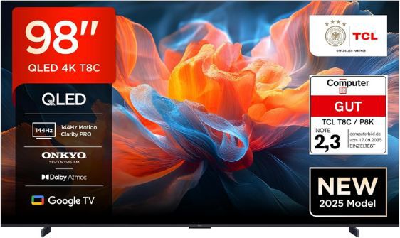 📺 TCL 98T8C 98 4K UHD HDR QLED Smart TV mit 144Hz für 1.399€ (statt 1.599€)