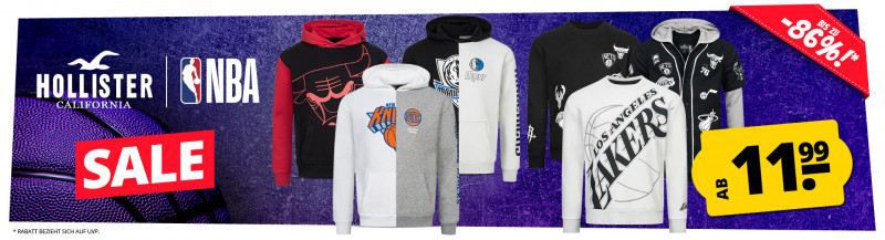 🏀 Hollister x NBA/NHL Sale ab 11,99€ - Hoodies, Sweatshirts & Sweatjacken + 5€ Gutschein 🏀 Hollister x NBA/NHL Sale ab 11,99€ Hoodies, Sweatshirts & Sweatjacken + 5€ Gutschein