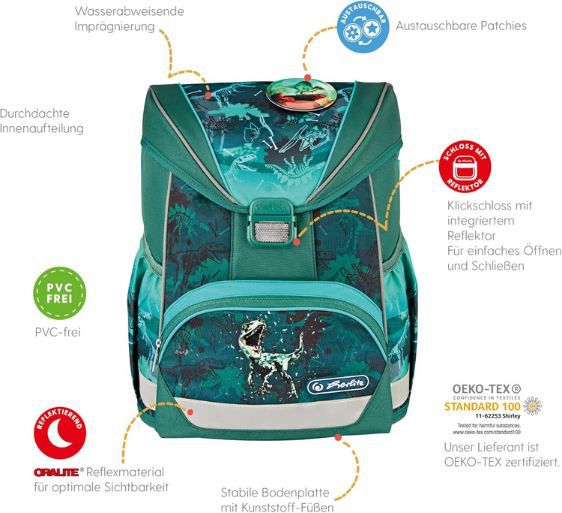 🎒 Herlitz Green Rex Schulranzen Set, 6 teilig für 72,82€ (statt 86€)