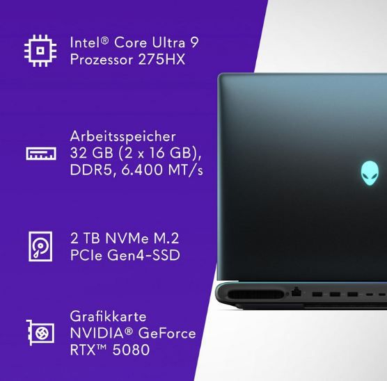 💻 Alienware 18 Area-51 Gaming Laptop mit Intel Ultra 9 275HX + RTX 5080 für 3.299€ (statt 3.999€) 💻 Alienware 18 Area 51 Gaming Laptop mit Intel Ultra 9 275HX + RTX 5080 für 3.299€ (statt 3.999€)