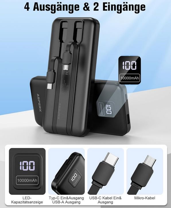 🔋 2er Pack AsperX Slim Power Bank mit je 10.000mAh für 18,49€ (statt 37€)