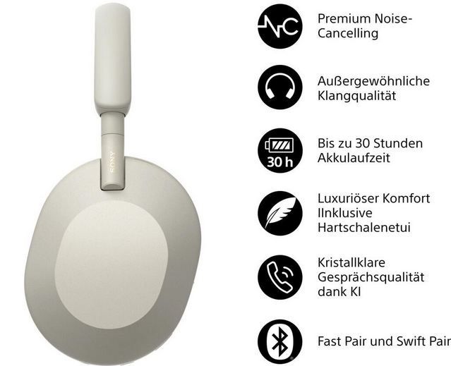 🎧 Sony WH 1000XM5 Wireless Kopfhörer mit ANC in Silber für 187,93€ (statt 259€)