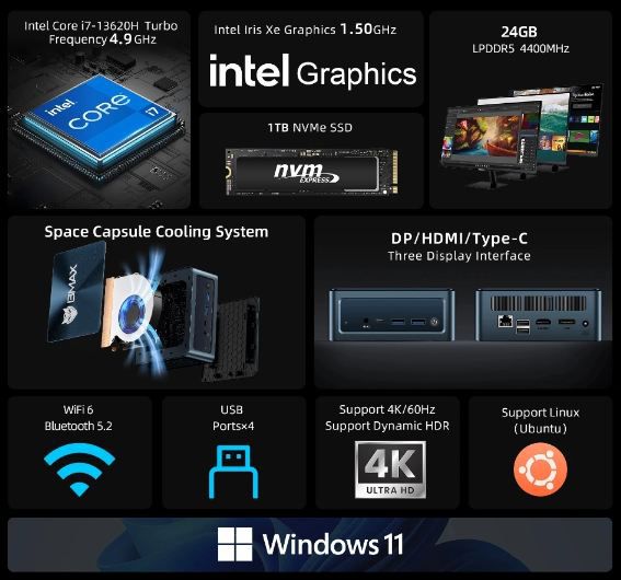 🖥️ Bmax B10 Pro Mini PC mit i7-13620H, 24GB + 1TB für 310,57€ (statt 432€) 🖥️ Bmax B10 Pro Mini PC mit i7 13620H, 24GB + 1TB für 310,57€ (statt 432€)