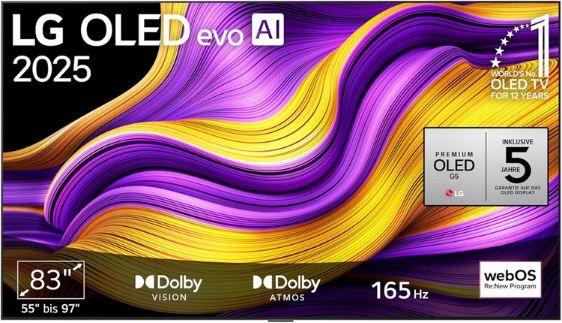 📺 LG OLED83G57LW 83 📺 LG OLED83G57LW 83 4K OLED evo AI TV, bis zu 165Hz für 3.899€ (statt 4.700€)