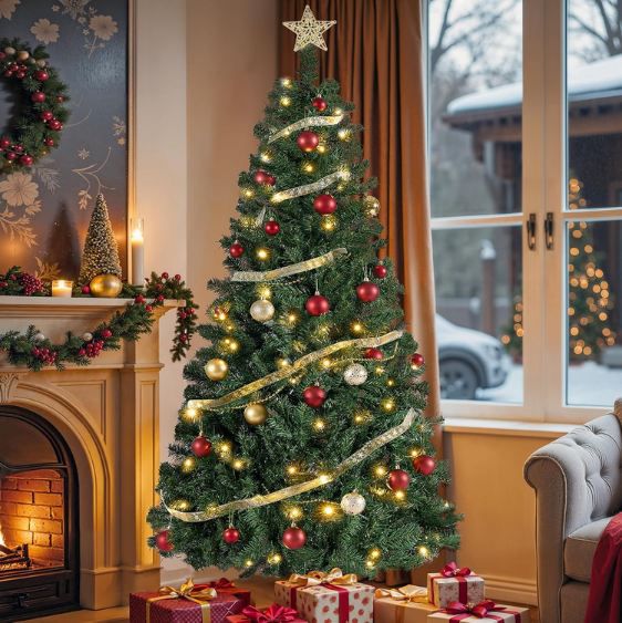 🎄 Songmics Künstlicher Weihnachtsbaum mit Beleuchtung, 180cm für 47,19€ (statt 90€)