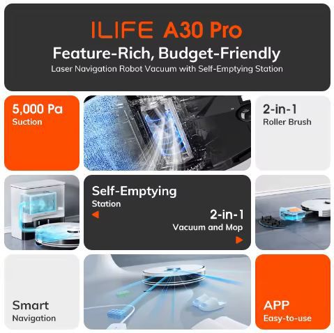 🧹 ILIFE A30 Pro Saug  & Wischroboter mit Absaugstation für 116,51€ (statt 155€)