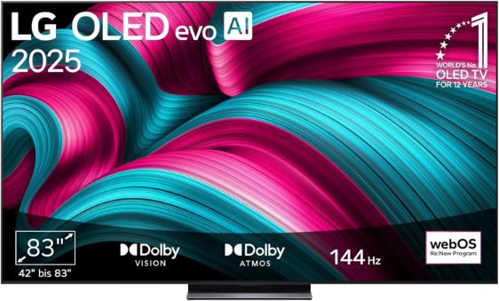 📺 LG OLED83C5ELA 83 4K OLED evo AI TV, 144Hz für 2.299€ (statt 2.599€)