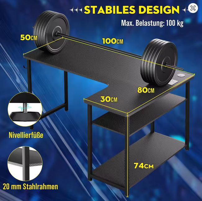 🖥️ Comhoma L-Form Gaming Schreibtisch mit USB + Steckdose für 50,24€ (statt 70€) 🖥️ Comhoma L Form Gaming Schreibtisch mit USB + Steckdose für 50,24€ (statt 70€)