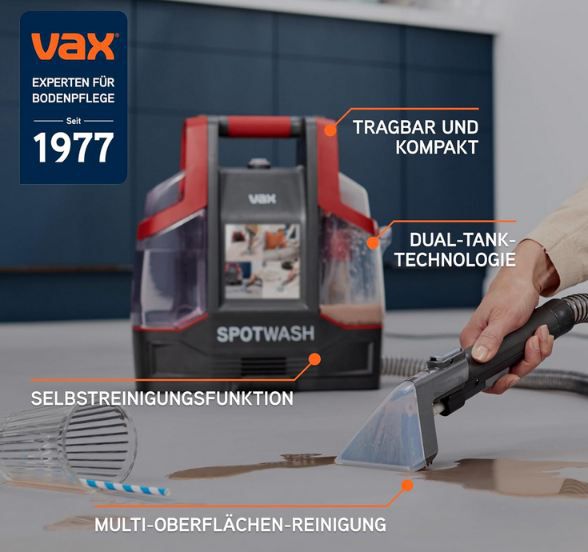 🧼 Vax SpotWash Teppich- & Polsterreiniger mit Selbstreinigungsfunktion für 109€ (statt 130€) 🧼 Vax SpotWash Teppich & Polsterreiniger mit Selbstreinigungsfunktion für 109€ (statt 130€)