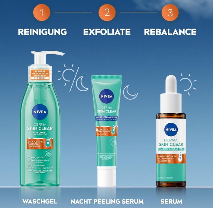 🧴 Nivea Derma Skin Clear Routine Set, 4 tlg. ab 15€ (statt 31€)