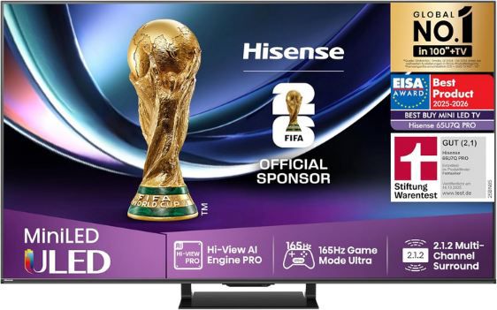 📺 Hisense 65U7Q Pro 65 4K Mini LED Smart TV bis 165Hz für 799€ (statt 878€)