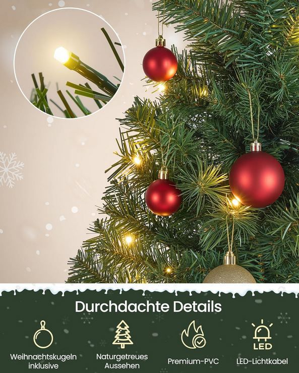 🎄 Songmics Künstlicher Weihnachtsbaum mit Beleuchtung, 180cm für 47,19€ (statt 90€)