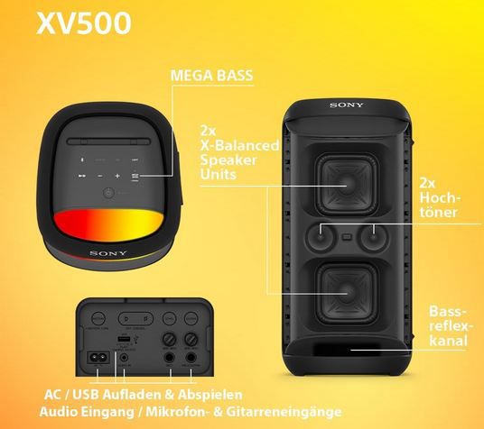 🪩 Sony SRS XV500 Wireless Bluetooth Partylautsprecher für 199€ (statt 238€)