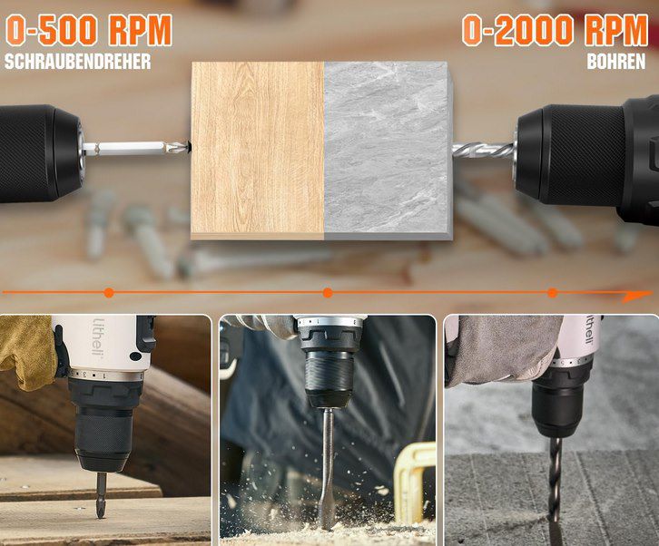 💪 Litheli U20 20V Akku Bohrschrauber mit 10Ah Akku & 17+1 Drehmomentstufen für 43,99€ (statt 70€)