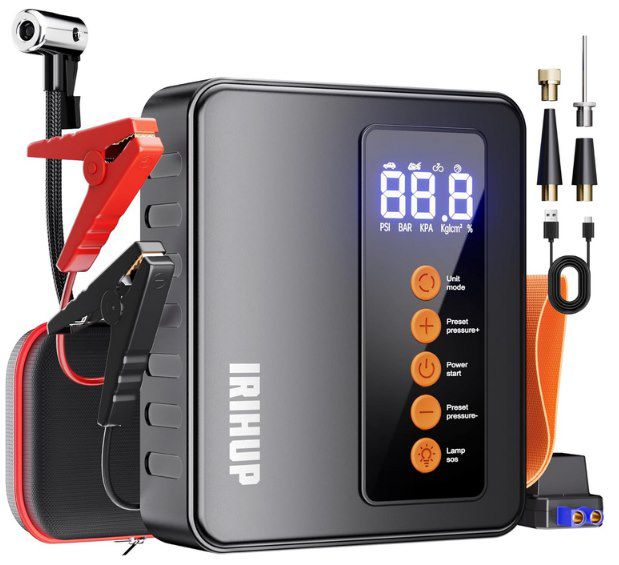 ⚡ IRIHUP 6000A Starthilfe Powerbank mit Luftkompressor bis 10bar für 34,99€ (statt 60€)