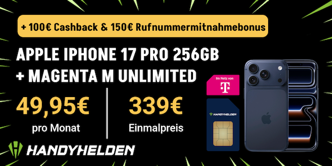 🍏 Apple Knaller 🧨 Apple iPhone 17 Pro für 339€ + Telekom Allnet unlimited 5G für 49,95€ mtl. + 250€ Bonus