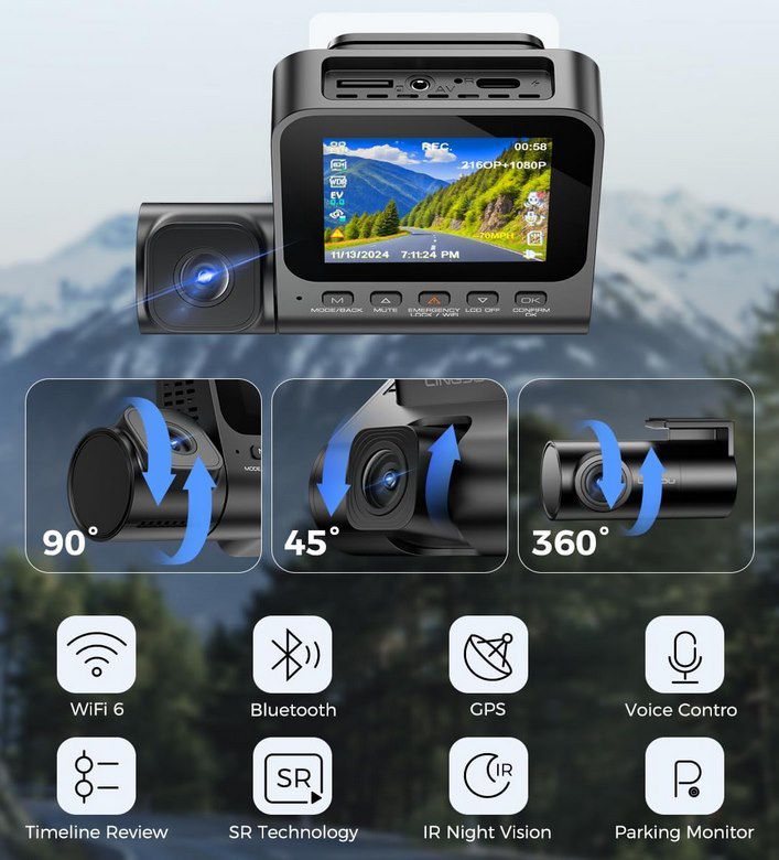 🎥 LINGDU V630   4K+1080P+1080P Dashcam mit GPS + Wi Fi 6 für 64,99€ (statt 84€)