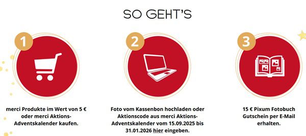 🖼️  Jetzt noch merci Produkt/e kaufen   15,00 € zum Pixum Fotobuch dazu bekommen