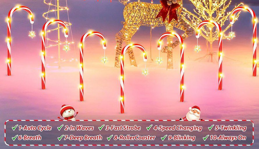 🍭 12x BUCASA Deko Zuckerstangen mit 72 LEDs + 10 Modi für 19,99€ (statt 30€)