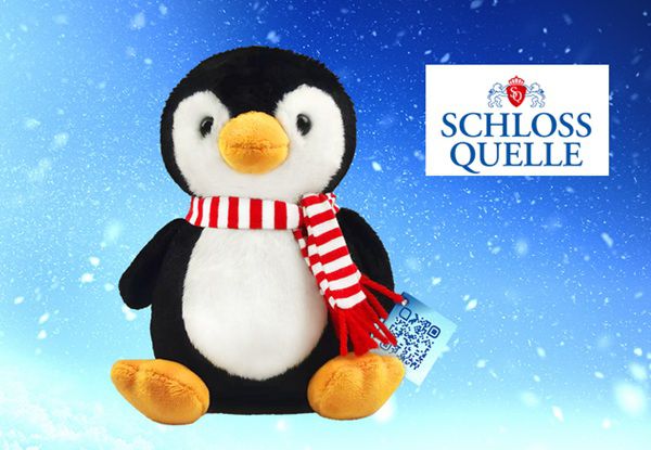 🐧 Plüsch Pinguin gratis erhalten, außerdem Teilnahme am Schloss Quelle X Mas Gewinnspiel 2025