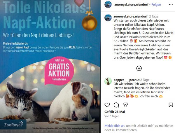 Kostenlose Nikolaus Napf Aktion bei Zoo Royal