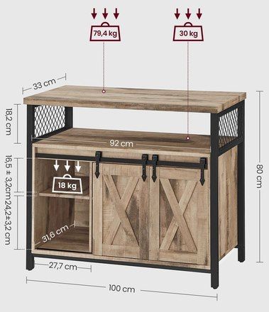 📚 VASAGLE Sideboard / Küchenschrank mit 2 Schiebetüren für 66,99€ (statt 79€)
