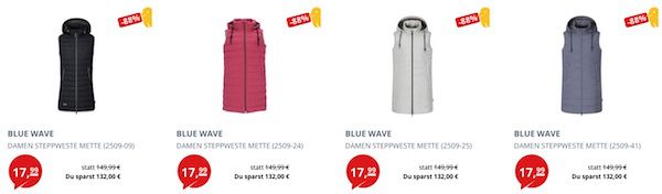 đ©ââïž Blue Wave Longweste Mette in Daunenoptik in vielen Farbe fĂŒr 22,98⏠(statt 60âŹ) đ©ââïž Blue Wave Longweste Mette in Daunenoptik in vielen Farbe fĂŒr 22,98⏠(statt 60âŹ)