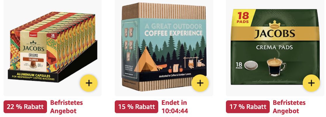 🤑🔝☕️ Amazon: Kaffeebohnen, Pads & Kapseln im Sale z.B. 180x Jacobs Kaffeekapseln Colombia für 44€ (statt 60€)